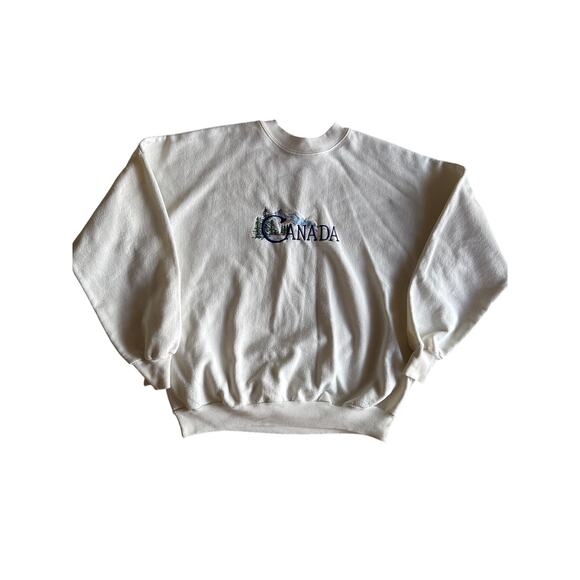 Vintage White Embroidered XL Canada Crewneck Made in Canada - Picture 1 of 8